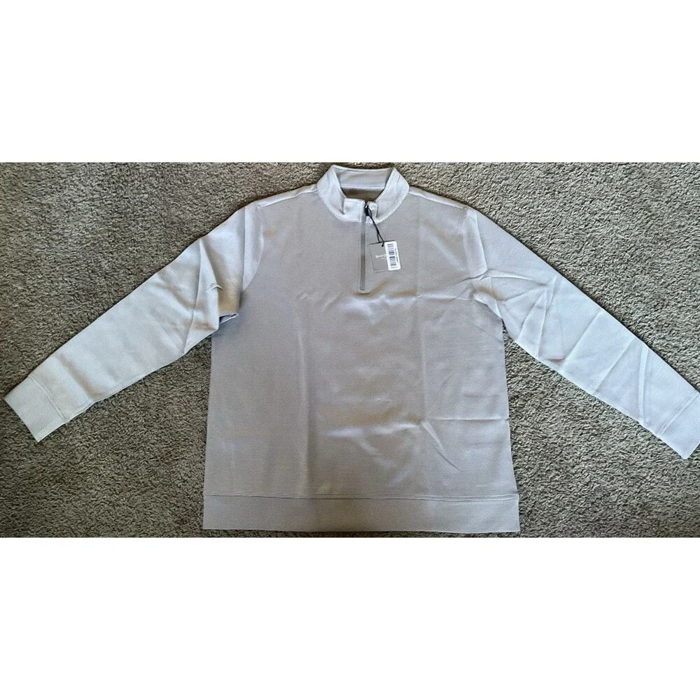 Hickey Freeman Performance Grey Small Micro-stripe 1/4 Zip Sweater NWT